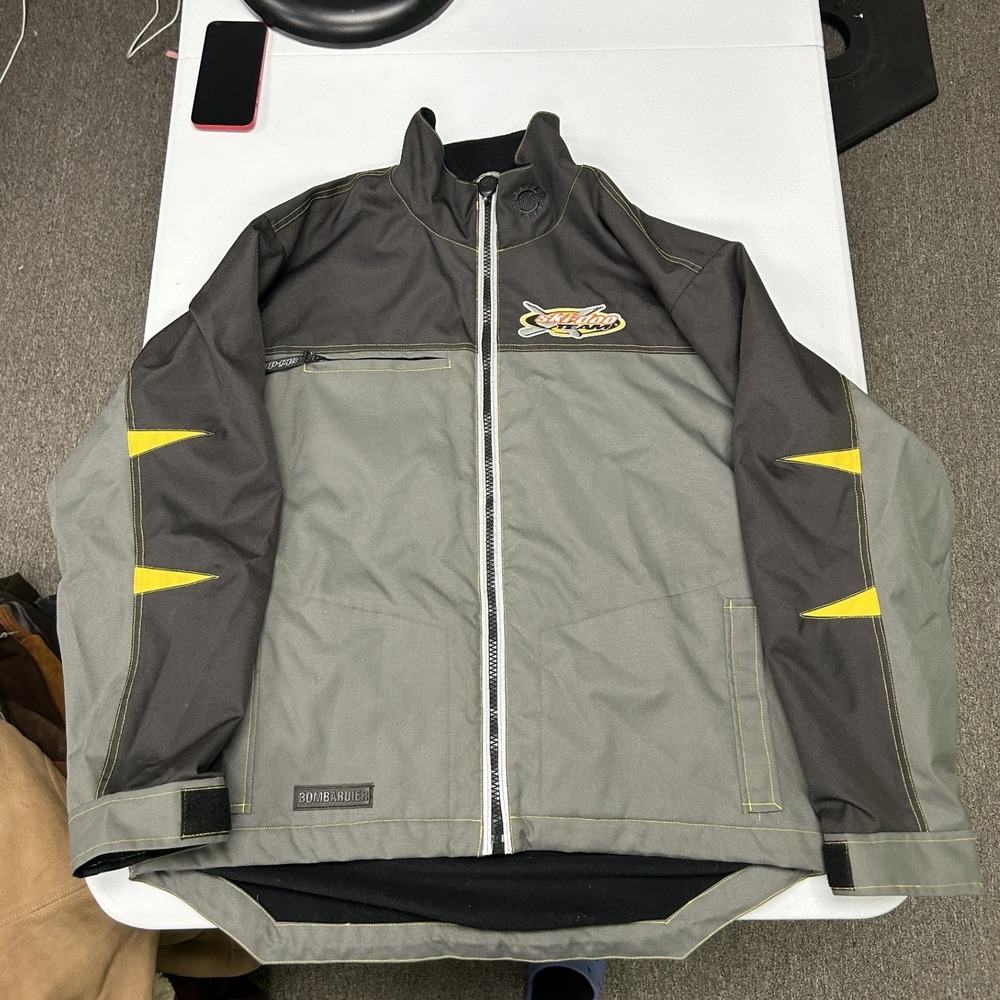 Ski-Doo Bombardier Team Jacket Mens Medium Grey Yellow Racing 440331